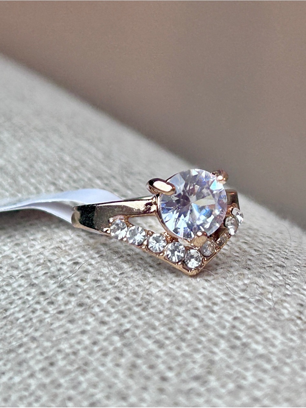 Gold Solitaire V-Accent Cubic Zirconia Ring - size 7